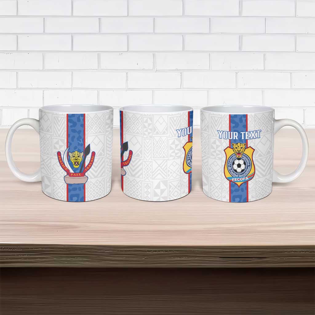 Custom DR Congo Football Ceramic Mug Leopards Mix Kuba Raffia Pattern