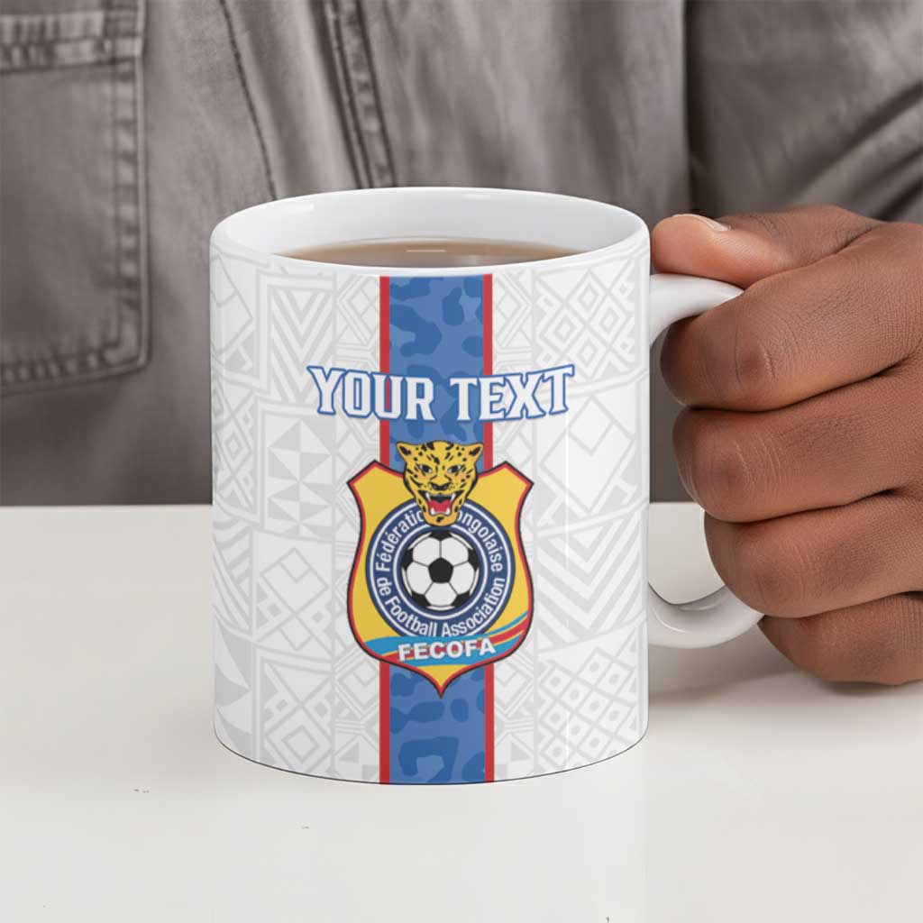 Custom DR Congo Football Ceramic Mug Leopards Mix Kuba Raffia Pattern