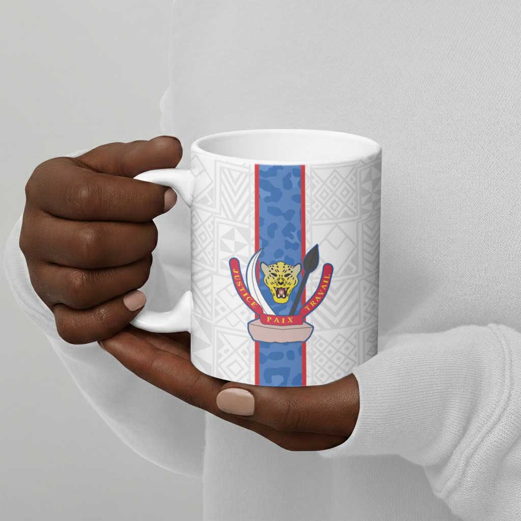 Custom DR Congo Football Ceramic Mug Leopards Mix Kuba Raffia Pattern