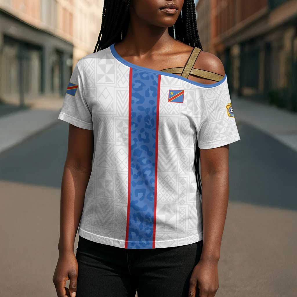 Custom DR Congo Football Cross Shoulder Shirt Leopards Mix Kuba Raffia Pattern