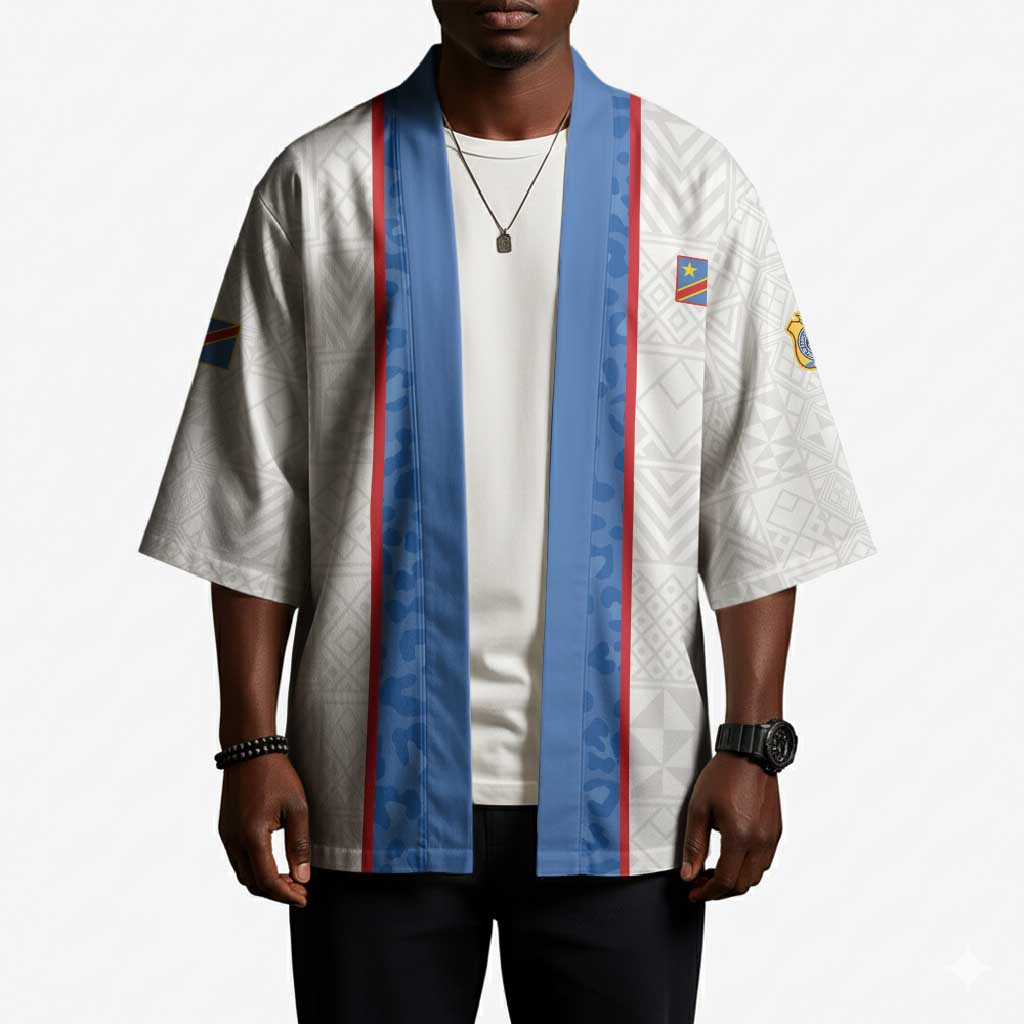 Custom DR Congo Football Kimono Leopards Mix Kuba Raffia Pattern
