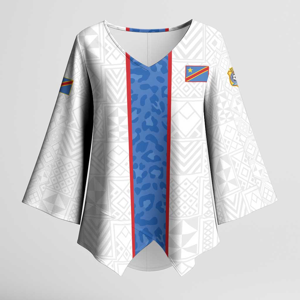 Custom DR Congo Football Kimono Sleeve Blouse Leopards Mix Kuba Raffia Pattern