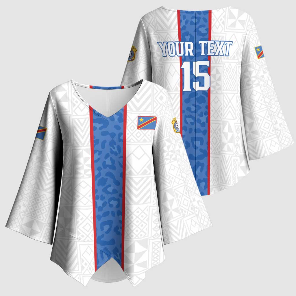 Custom DR Congo Football Kimono Sleeve Blouse Leopards Mix Kuba Raffia Pattern