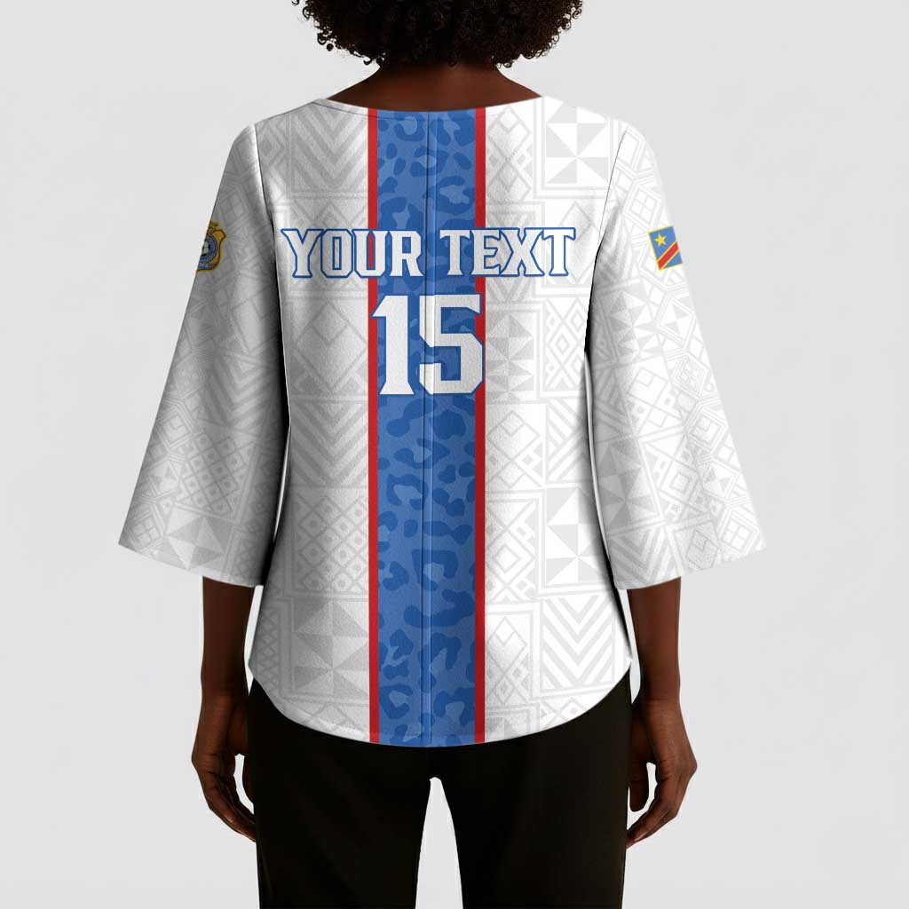 Custom DR Congo Football Kimono Sleeve Blouse Leopards Mix Kuba Raffia Pattern