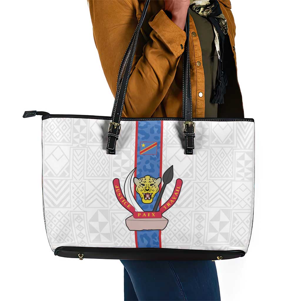 Afro DR Congo Football Leather Tote Bag Leopards Never Give Up - African Pride