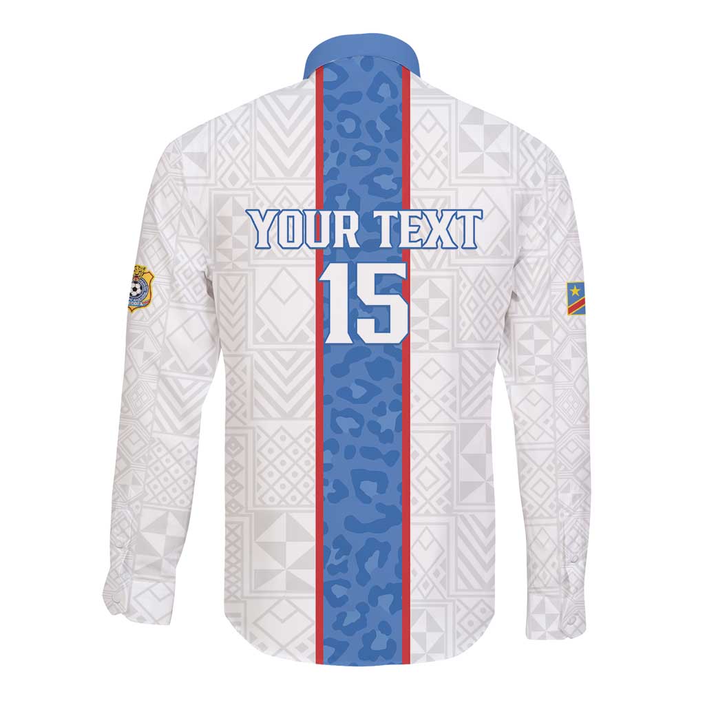 Afro DR Congo Football Custom Long Sleeve Button Shirt Leopards Never Give Up - African Pride