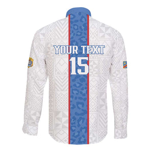 Afro DR Congo Football Custom Long Sleeve Button Shirt Leopards Never Give Up - African Pride