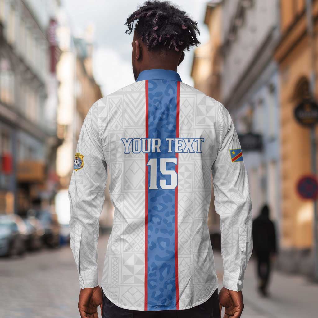 Afro DR Congo Football Custom Long Sleeve Button Shirt Leopards Never Give Up - African Pride