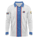 Afro DR Congo Football Custom Long Sleeve Polo Shirt Leopards Never Give Up - African Pride