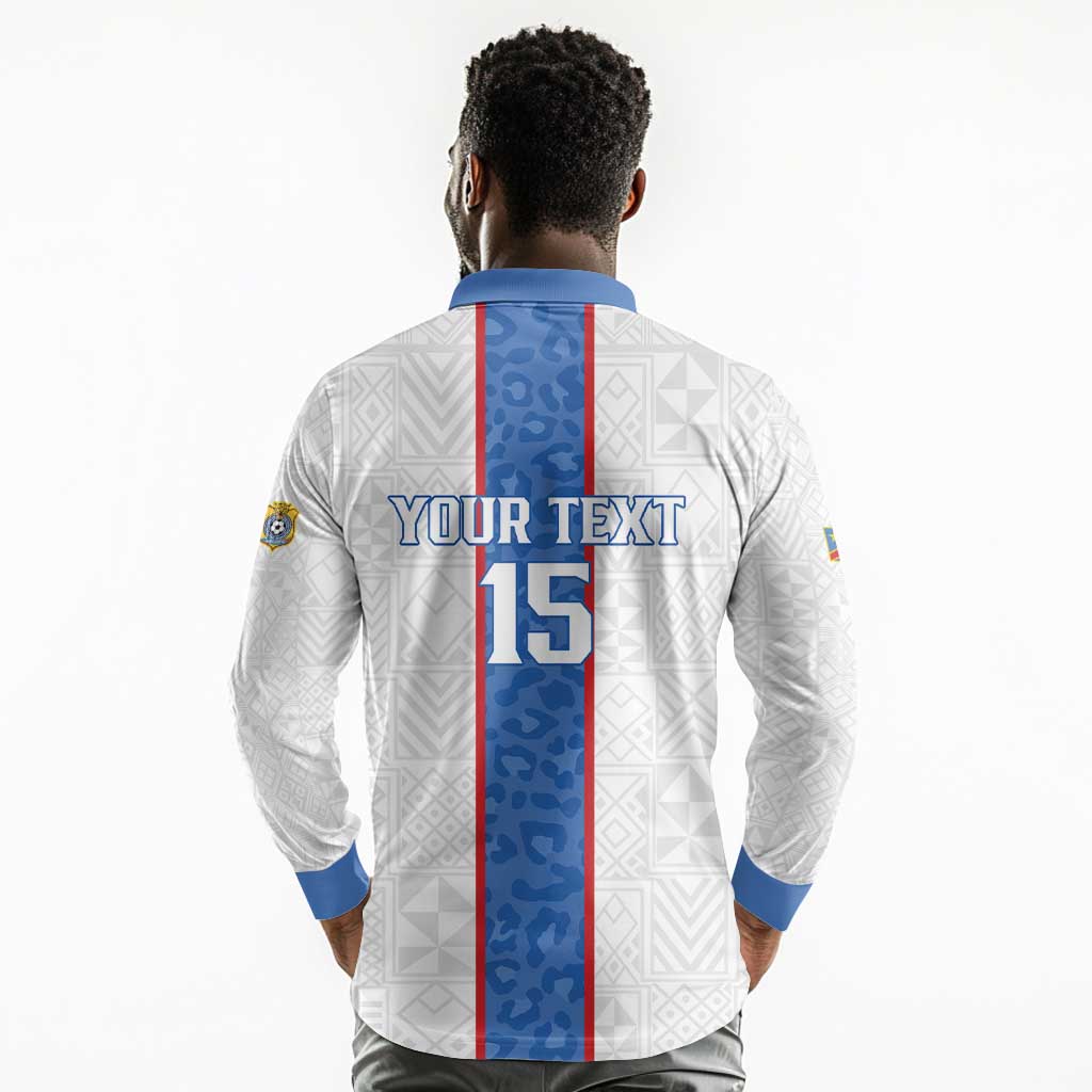 Afro DR Congo Football Custom Long Sleeve Polo Shirt Leopards Never Give Up - African Pride