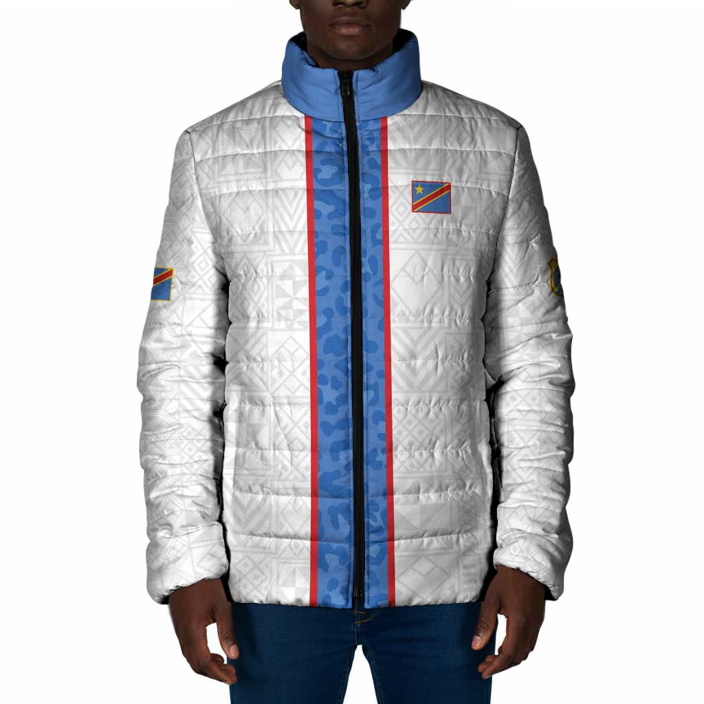 Custom DR Congo Football Padded Jacket Leopards Mix Kuba Raffia Pattern
