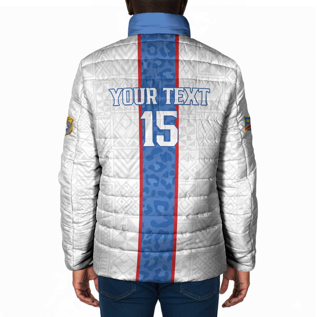 Custom DR Congo Football Padded Jacket Leopards Mix Kuba Raffia Pattern