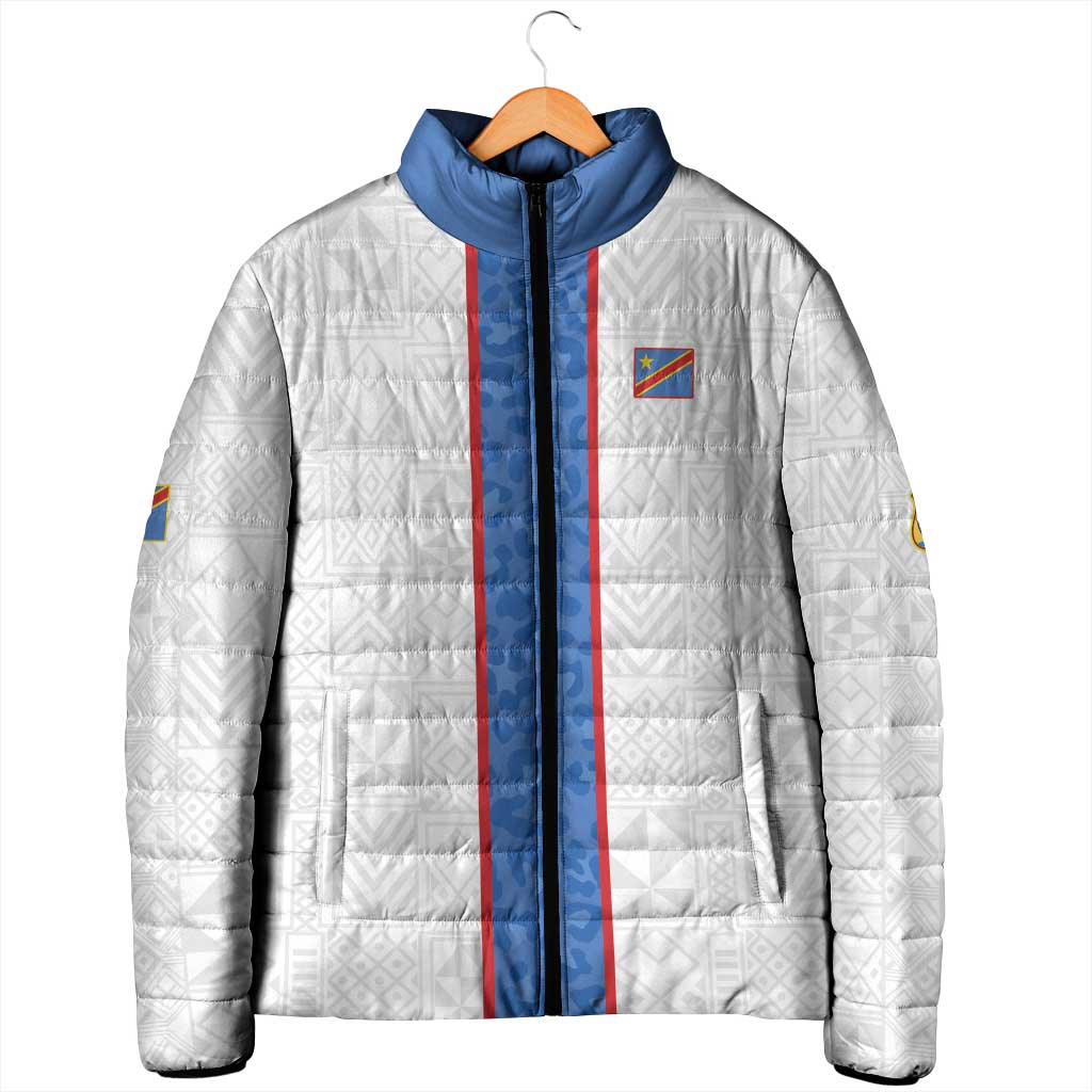 Custom DR Congo Football Padded Jacket Leopards Mix Kuba Raffia Pattern