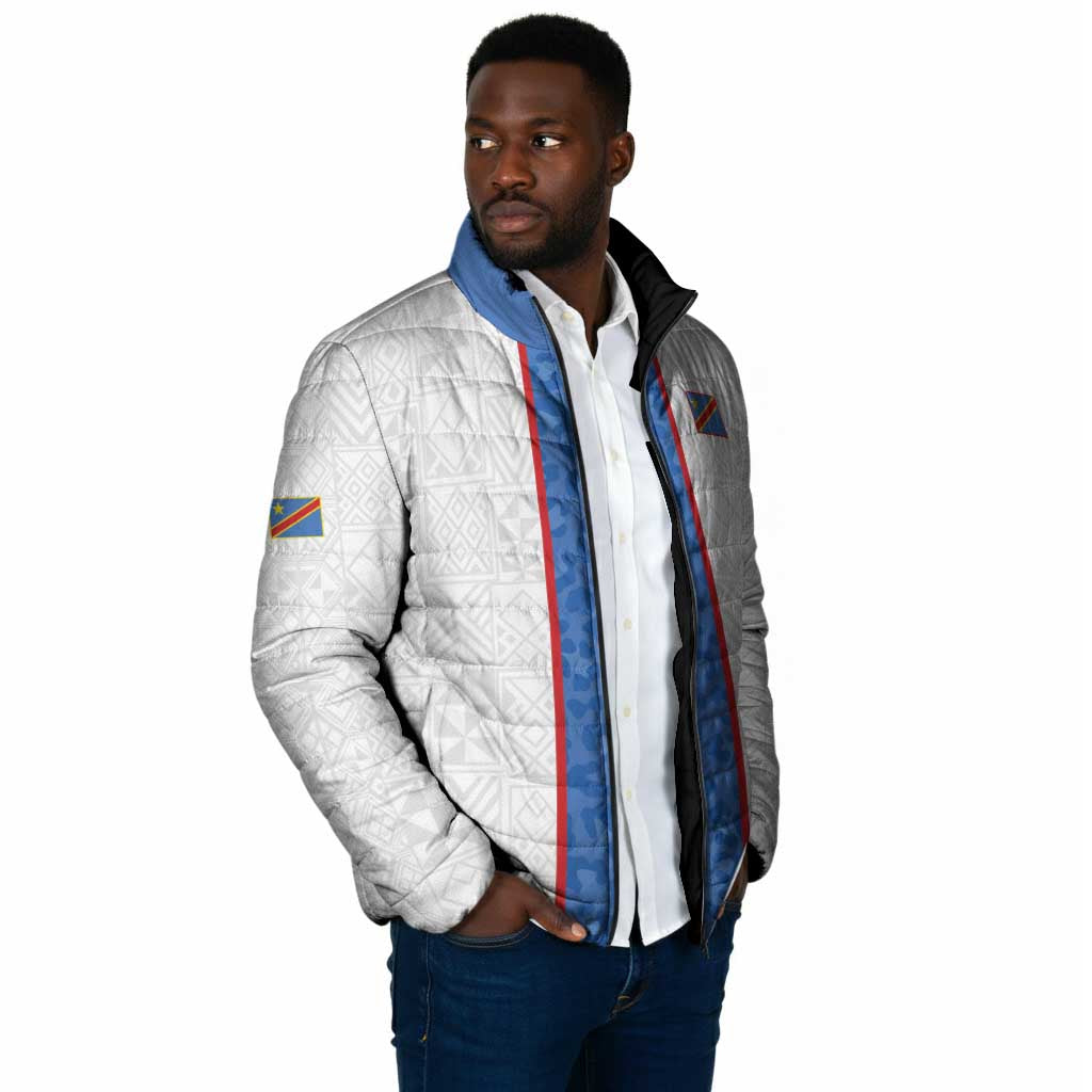 Custom DR Congo Football Padded Jacket Leopards Mix Kuba Raffia Pattern
