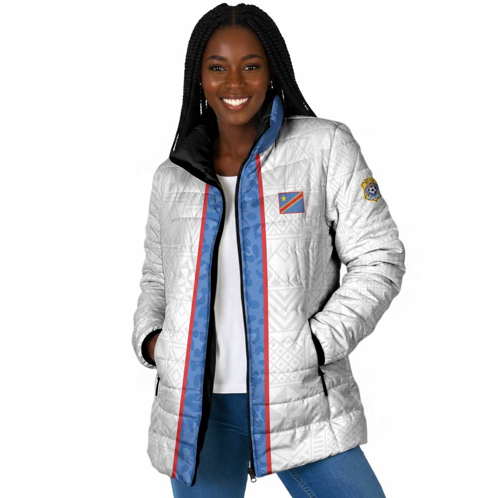 Custom DR Congo Football Padded Jacket Leopards Mix Kuba Raffia Pattern