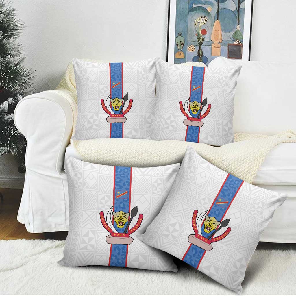 DR Congo Football Pillow Cover Leopards Mix Kuba Raffia Pattern