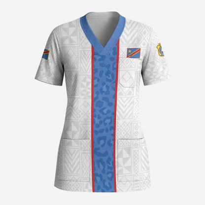Afro DR Congo Football Custom Scrub Top Leopards Never Give Up - African Pride