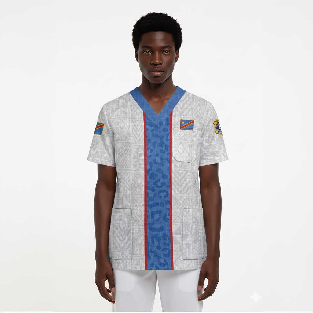 Afro DR Congo Football Custom Scrub Top Leopards Never Give Up - African Pride