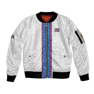 Afro DR Congo Football Custom Sleeve Zip Bomber Jacket Leopards Never Give Up - African Pride