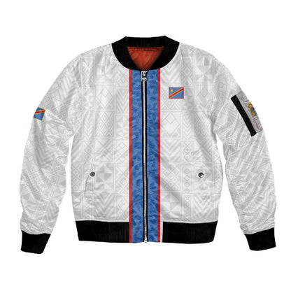 Afro DR Congo Football Custom Sleeve Zip Bomber Jacket Leopards Never Give Up - African Pride