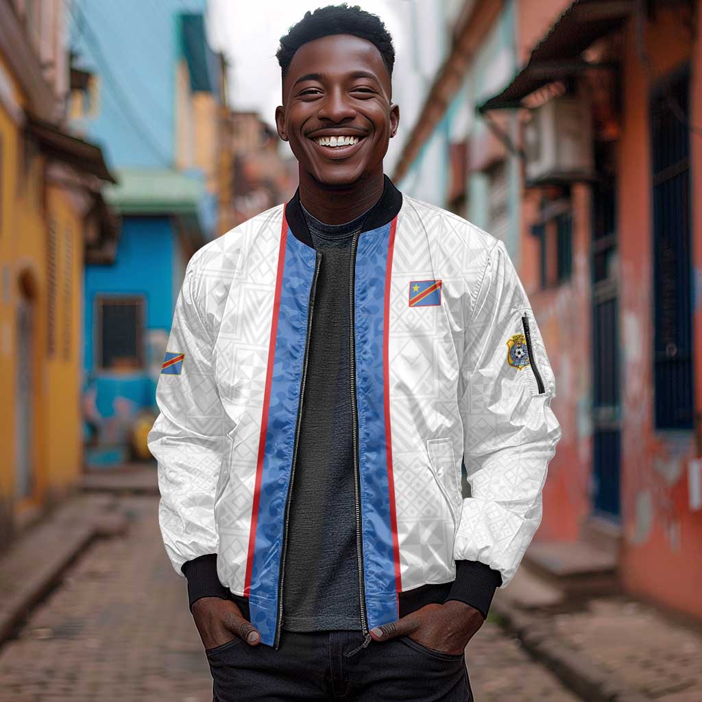 Afro DR Congo Football Custom Sleeve Zip Bomber Jacket Leopards Never Give Up - African Pride