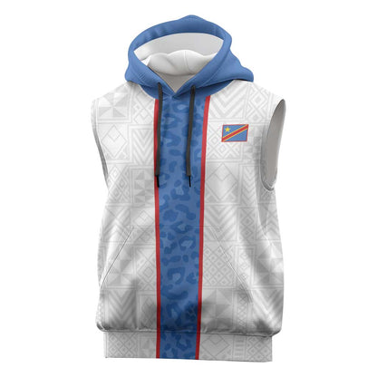 Afro DR Congo Football Custom Sleeveless Hoodie Leopards Never Give Up - African Pride