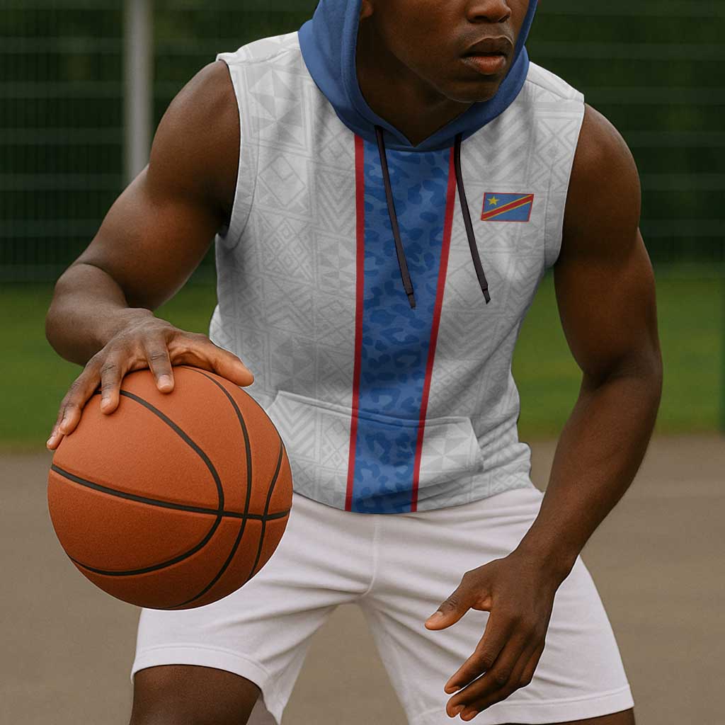 Afro DR Congo Football Custom Sleeveless Hoodie Leopards Never Give Up - African Pride