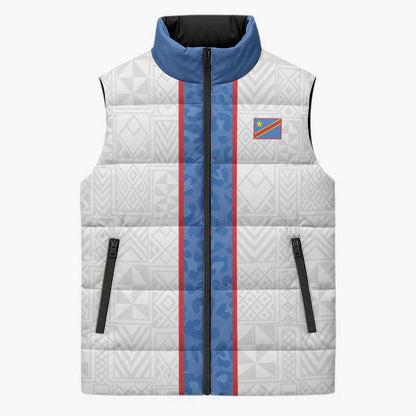 Custom DR Congo Football Sleeveless Puffer Jacket Leopards Mix Kuba Raffia Pattern