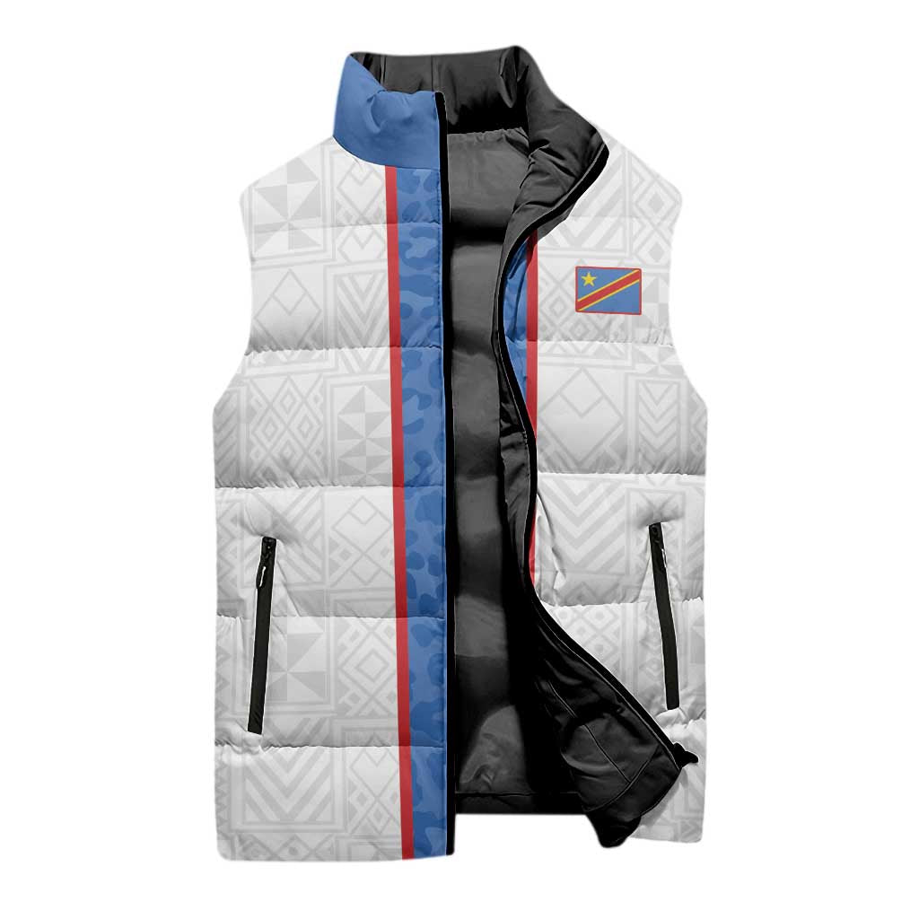Custom DR Congo Football Sleeveless Puffer Jacket Leopards Mix Kuba Raffia Pattern