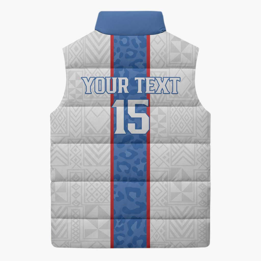 Custom DR Congo Football Sleeveless Puffer Jacket Leopards Mix Kuba Raffia Pattern