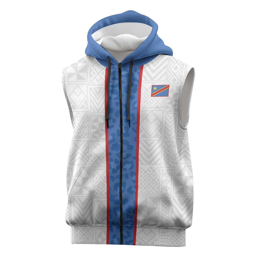 Afro DR Congo Football Custom Sleeveless Zip Hoodie Leopards Never Give Up - African Pride