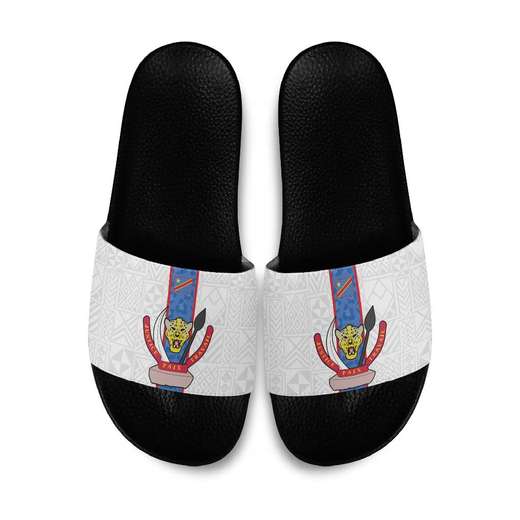 DR Congo Football Slide Sandals Leopards Mix Kuba Raffia Pattern
