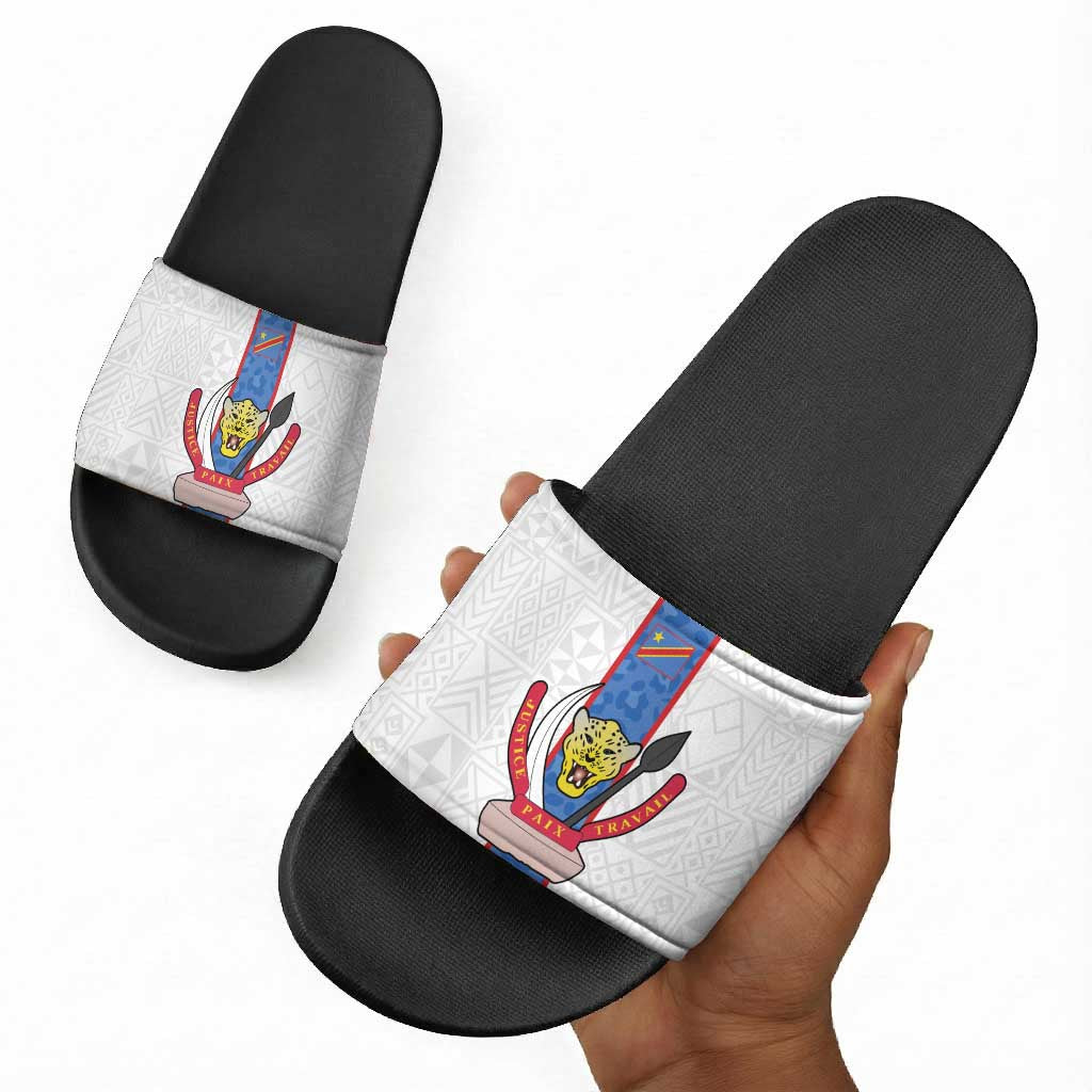 DR Congo Football Slide Sandals Leopards Mix Kuba Raffia Pattern