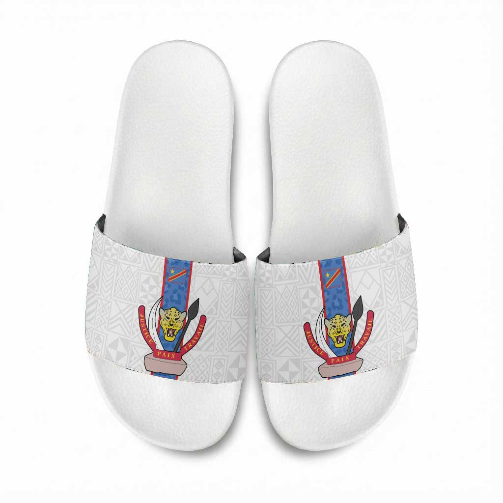 DR Congo Football Slide Sandals Leopards Mix Kuba Raffia Pattern