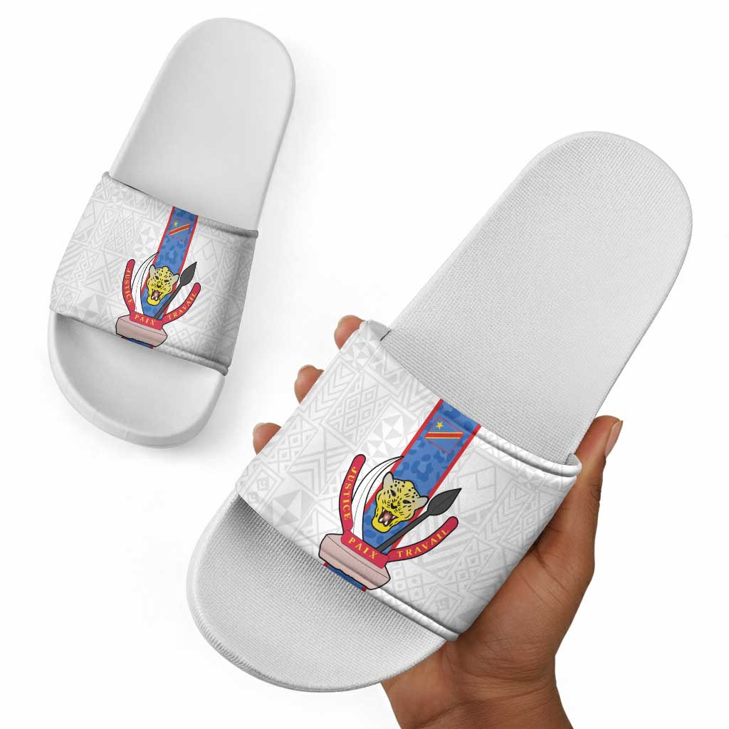 DR Congo Football Slide Sandals Leopards Mix Kuba Raffia Pattern
