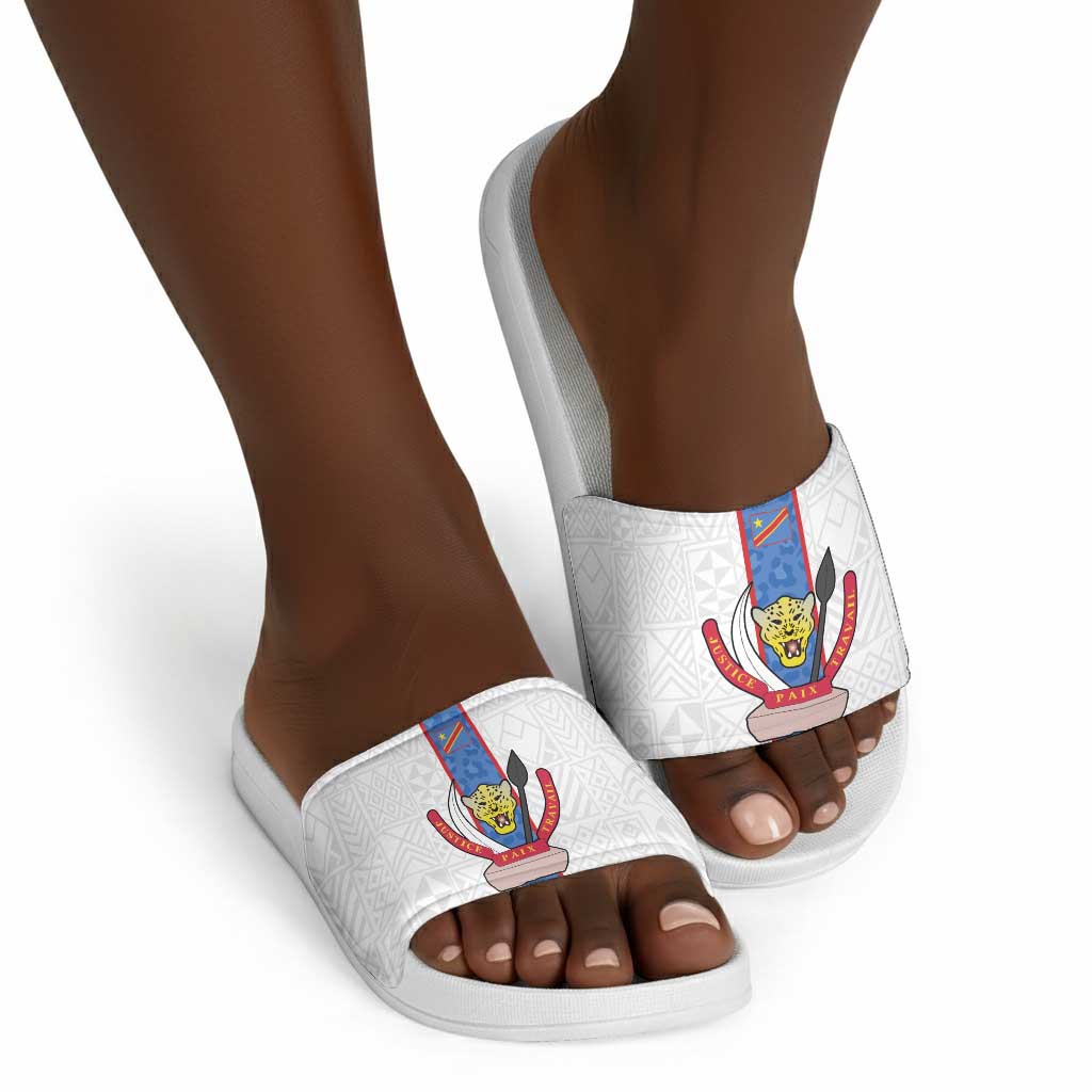 DR Congo Football Slide Sandals Leopards Mix Kuba Raffia Pattern