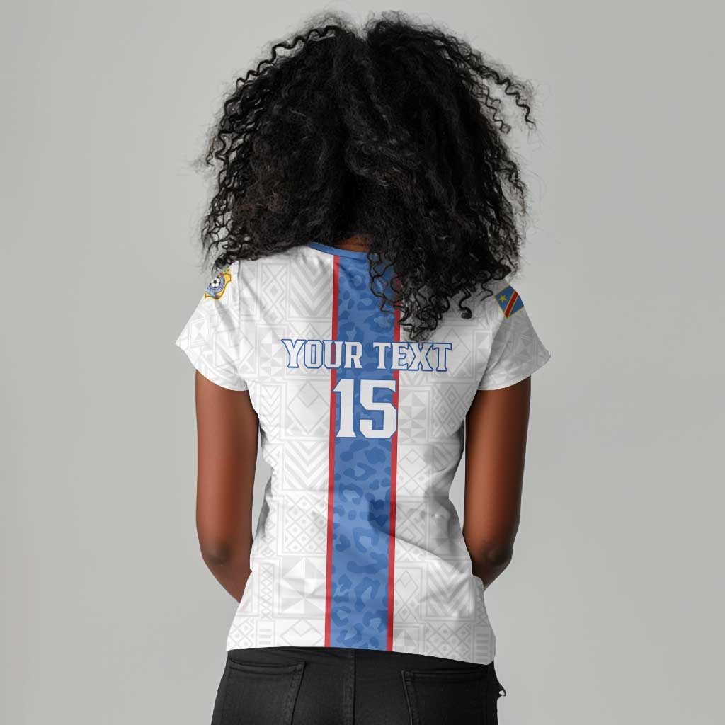 Afro DR Congo Football Custom Women V-Neck T-Shirt Leopards Never Give Up LT15