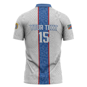 Custom DR Congo Football Zipper Polo Shirt Leopards Mix Kuba Raffia Pattern