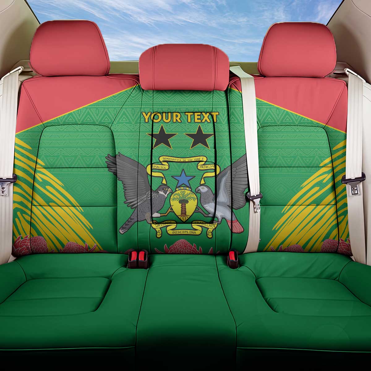 Personalized Afro Sao Tome and Principe Back Car Seat Cover Coat Of Arms - African Pattern