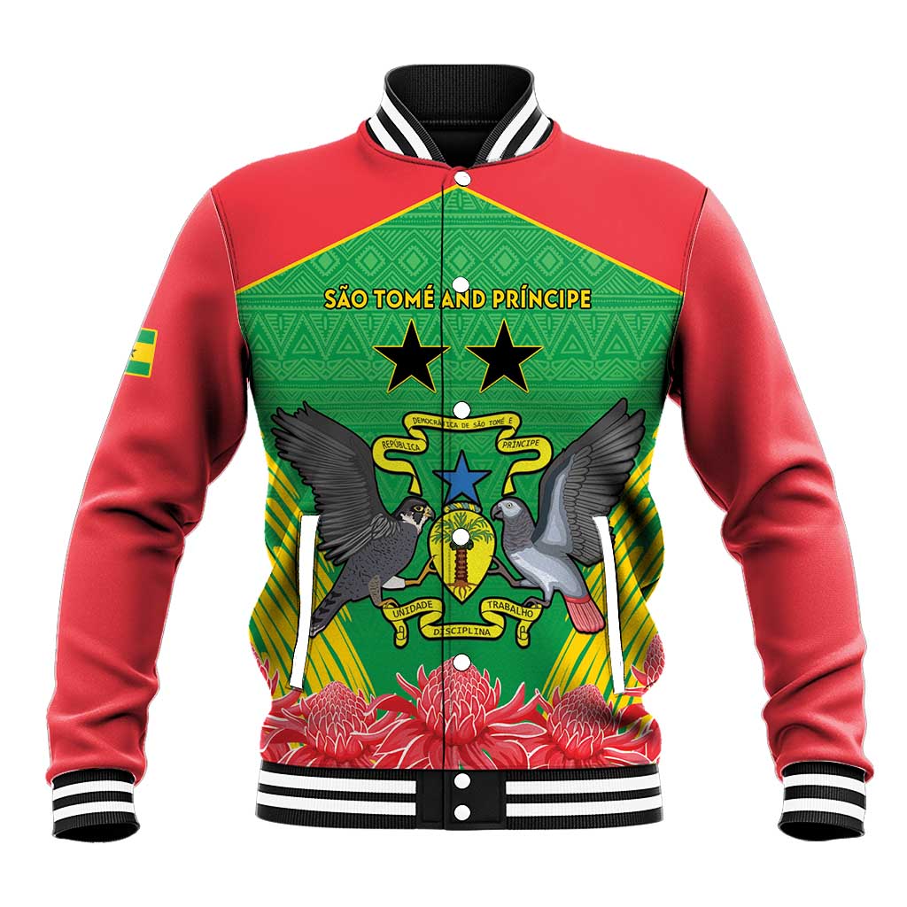 Personalized Afro Sao Tome and Principe Baseball Jacket Coat Of Arms - African Pattern