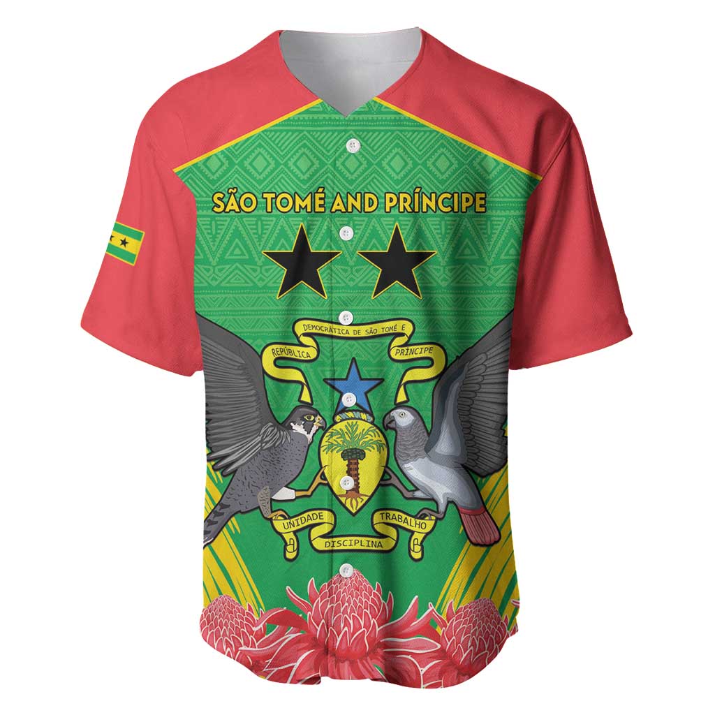 Personalized Afro Sao Tome and Principe Baseball Jersey Coat Of Arms - African Pattern