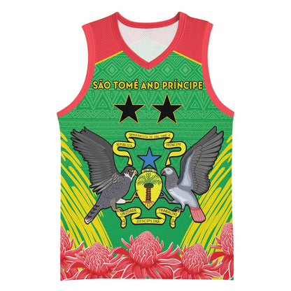 Personalized Afro Sao Tome and Principe Basketball Jersey Coat Of Arms - African Pattern LT15