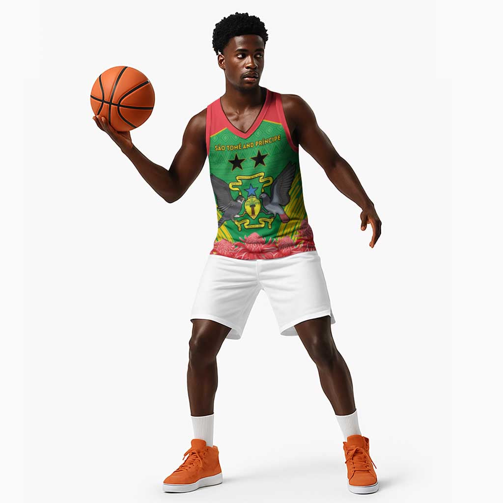 Personalized Afro Sao Tome and Principe Basketball Jersey Coat Of Arms - African Pattern LT15