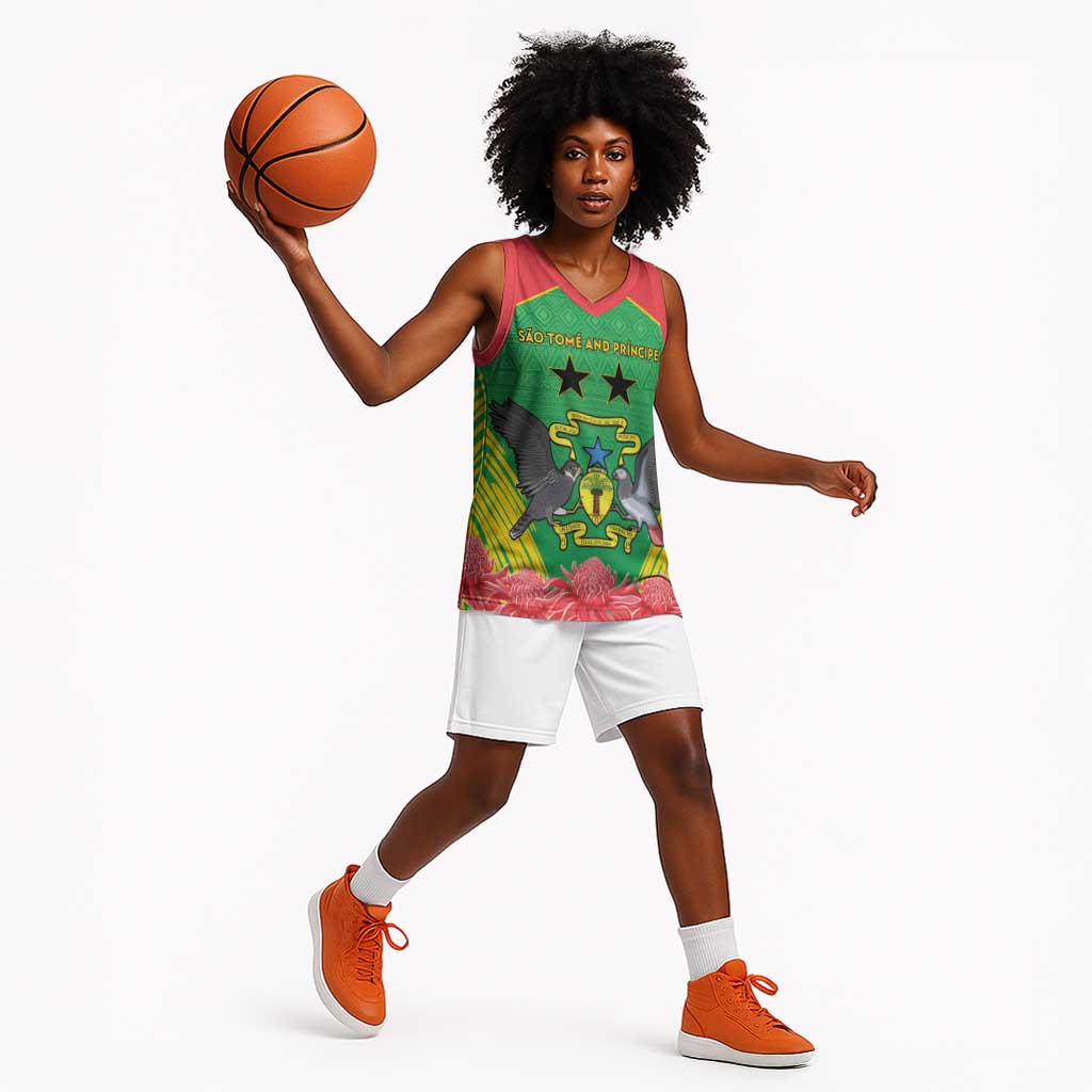 Personalized Afro Sao Tome and Principe Basketball Jersey Coat Of Arms - African Pattern LT15