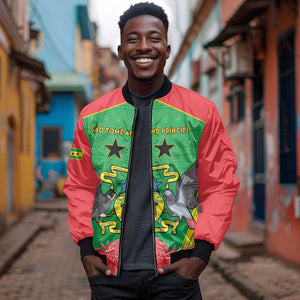 Personalized Afro Sao Tome and Principe Bomber Jacket Coat Of Arms - African Pattern