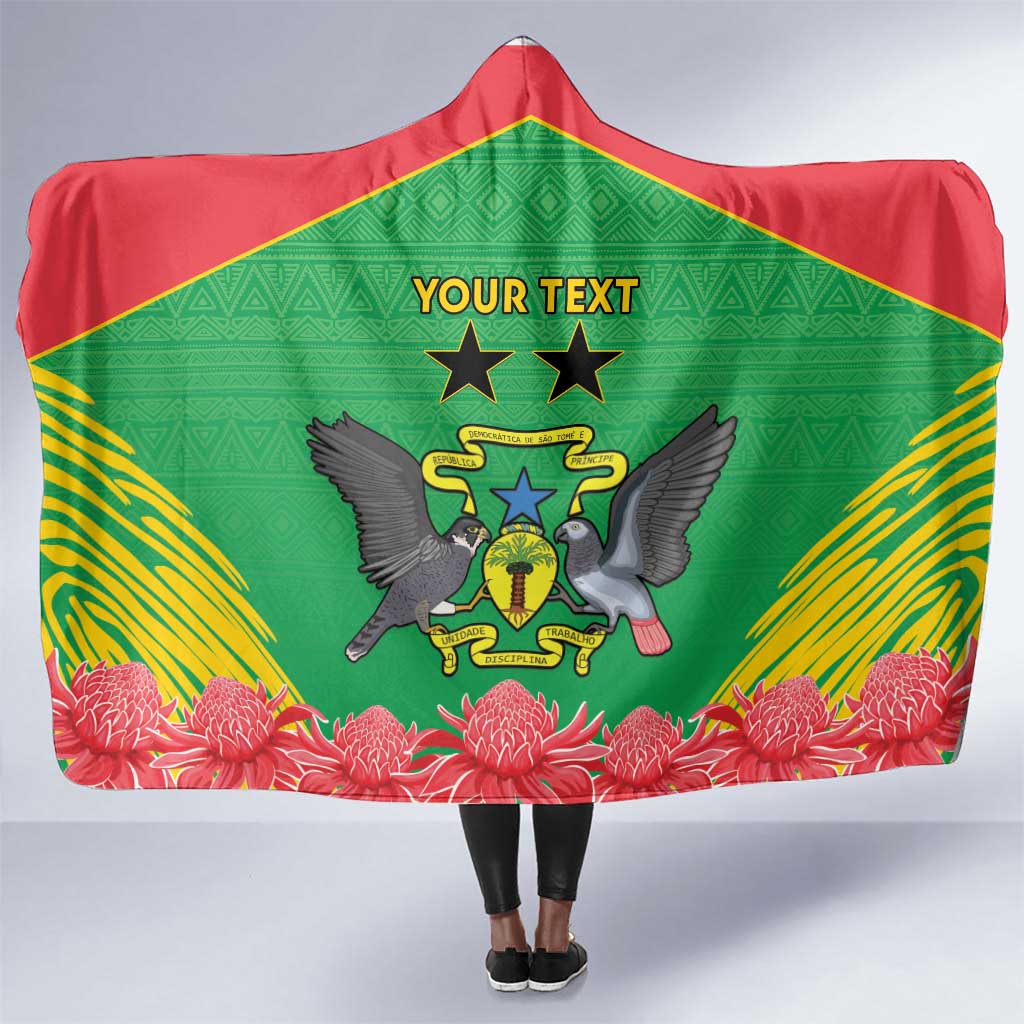 Personalized Afro Sao Tome and Principe Hooded Blanket Coat Of Arms - African Pattern