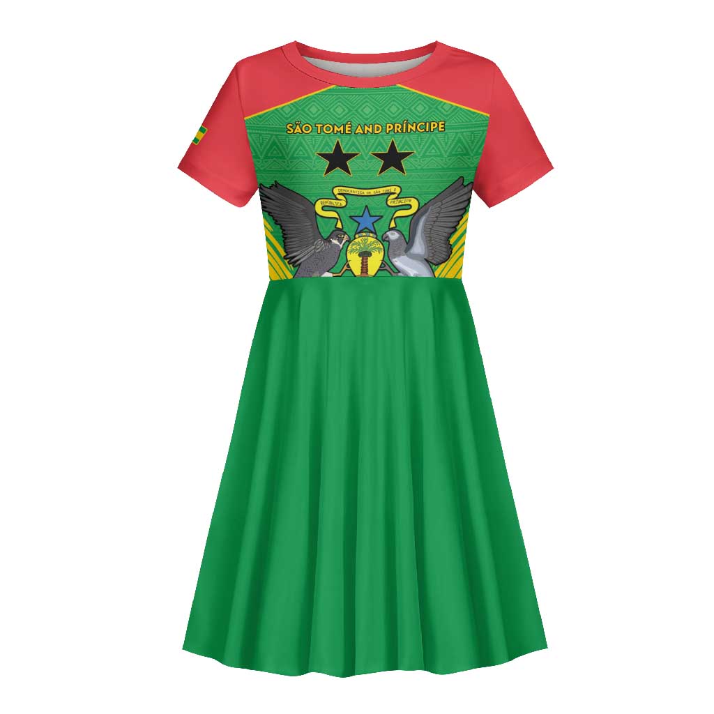 Personalized Afro Sao Tome and Principe Kid Short Sleeve Dress Coat Of Arms - African Pattern