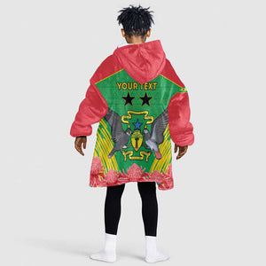 Personalized Afro Sao Tome and Principe Kid Wearable Blanket Hoodie Coat Of Arms - African Pattern