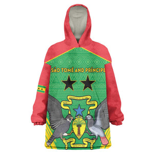 Personalized Afro Sao Tome and Principe Kid Wearable Blanket Hoodie Coat Of Arms - African Pattern