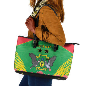 Personalized Afro Sao Tome and Principe Leather Tote Bag Coat Of Arms - African Pattern